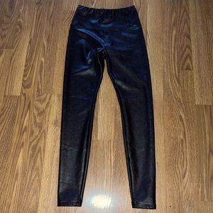 Black leather like spandex leggings